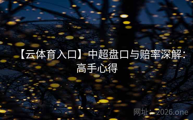 【云体育入口】中超盘口与赔率深解:高手心得